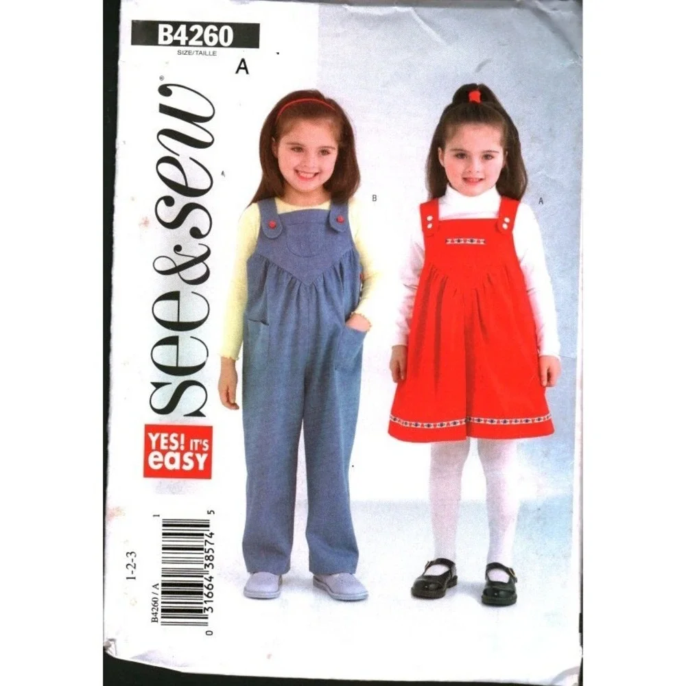 See & Sew B4260 Butterick Kids Jumper Jumpsuit Sewing Pattern Sizes 1-2-3 Easy